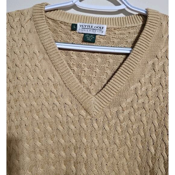 Tuttle Golf Collection Men's Large Silk Cotton Sweater Yellow Cable Knit - Picture 2 of 5